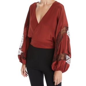 NWT Elizabeth & James Talia Silk Wrap Top w/ Lace